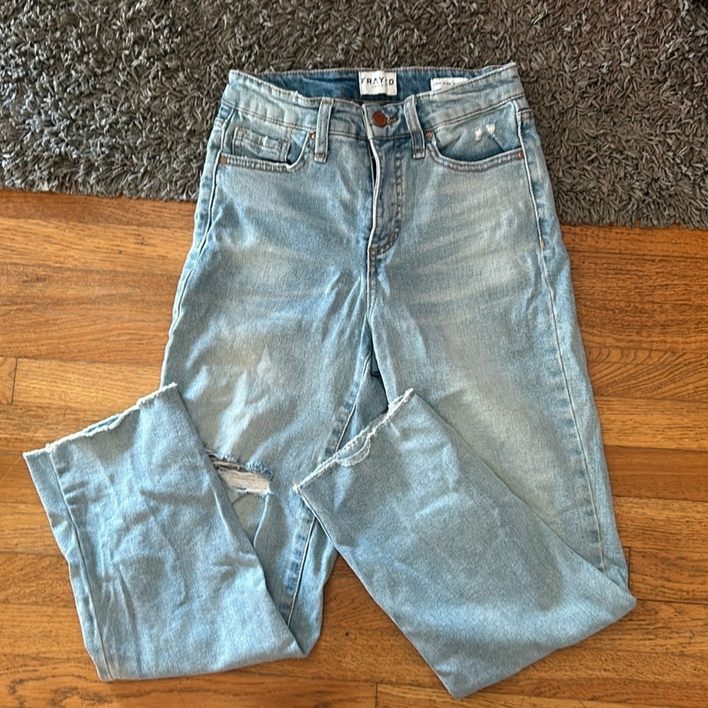 FRAYED High Rise Straight Light Blue Jeans Size 25